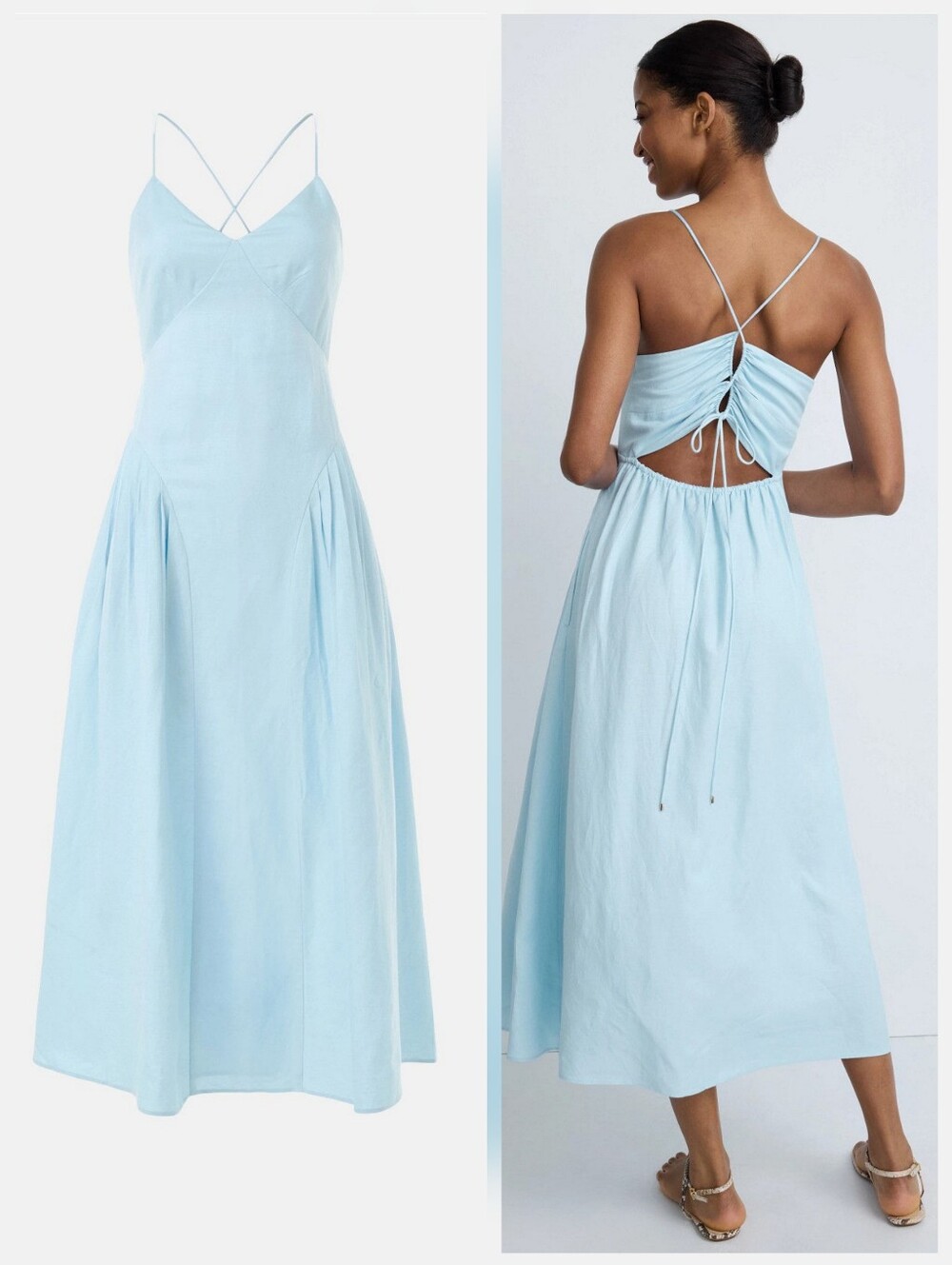 Jason Wu Gathered Linen Midi Dress V-Neck Sleeveless Size 10